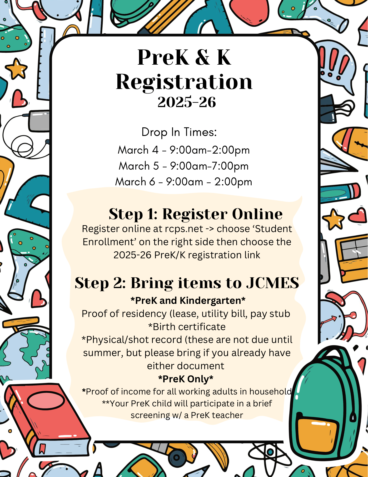 PreK & Kindergarten Registration Information