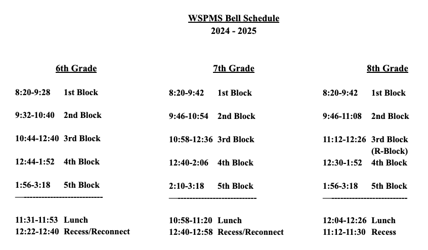 WSPMS Bell Schedule