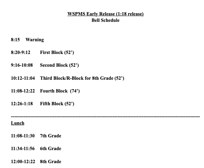 Early Release Schedule