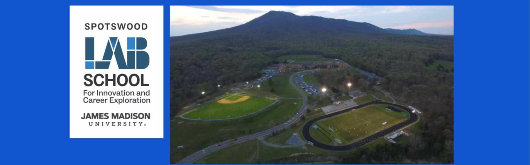 Lab School logo and SHS campus photo