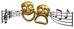 drama masks with musical notes behind them