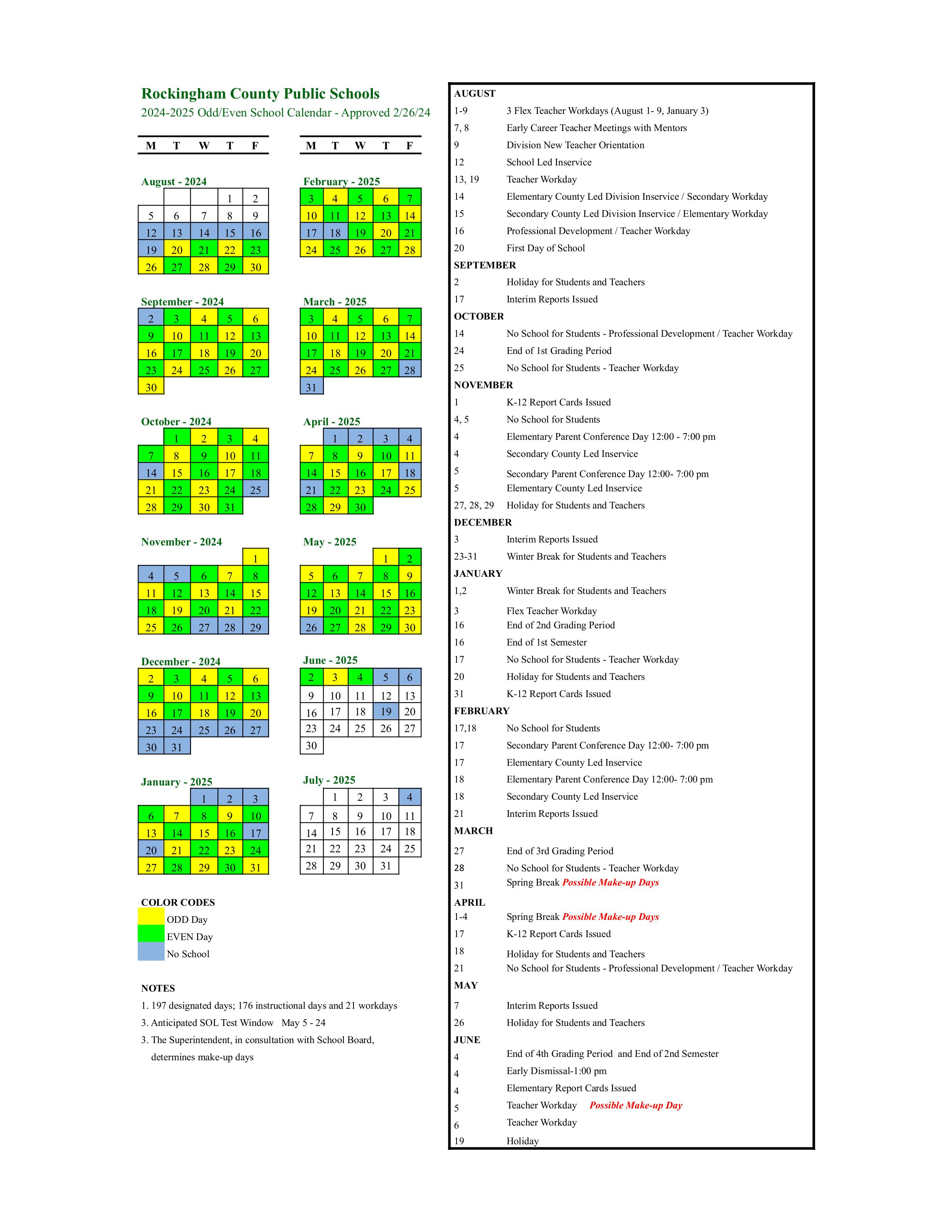 2024-2025 School Calendar