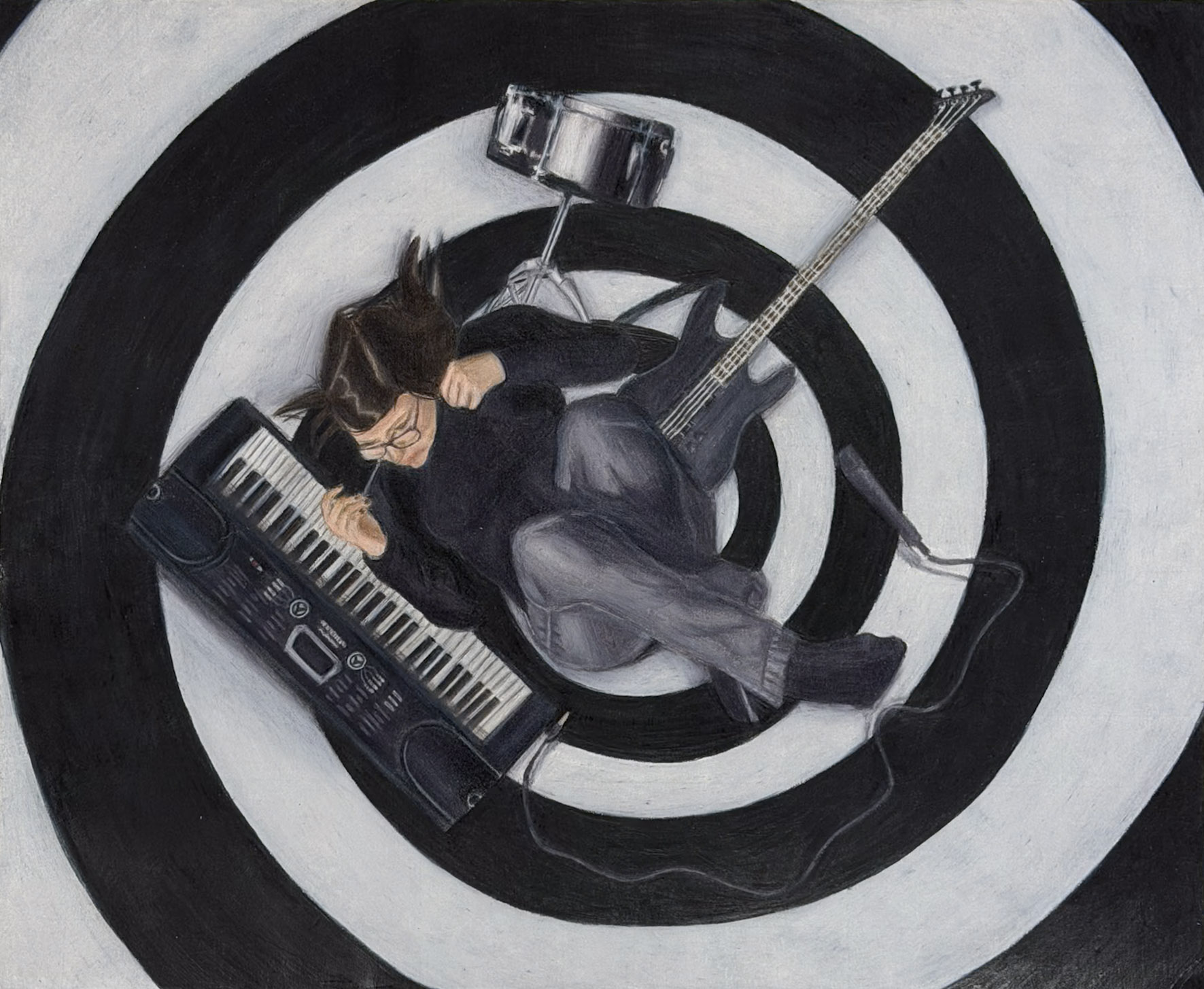 black and white colored pencil drawing