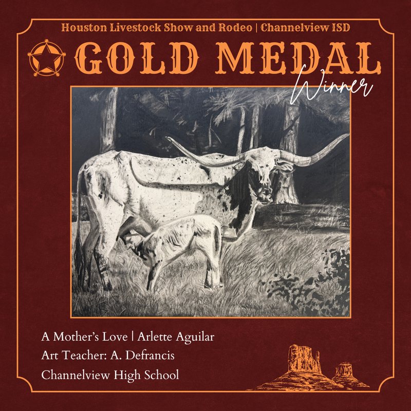 Gold Medal Winner, Charcoal longhorn feeding calf
