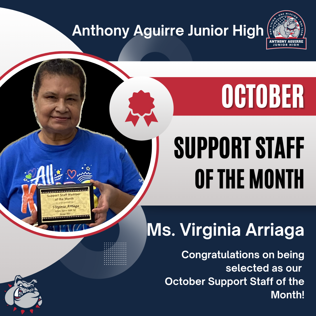 Ms. Virginia Arriaga, October Support Staff of the Month