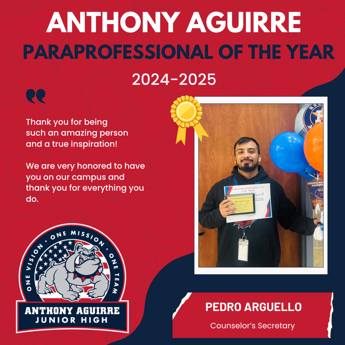 Paraprofessional of the Year: Pedro Arguello