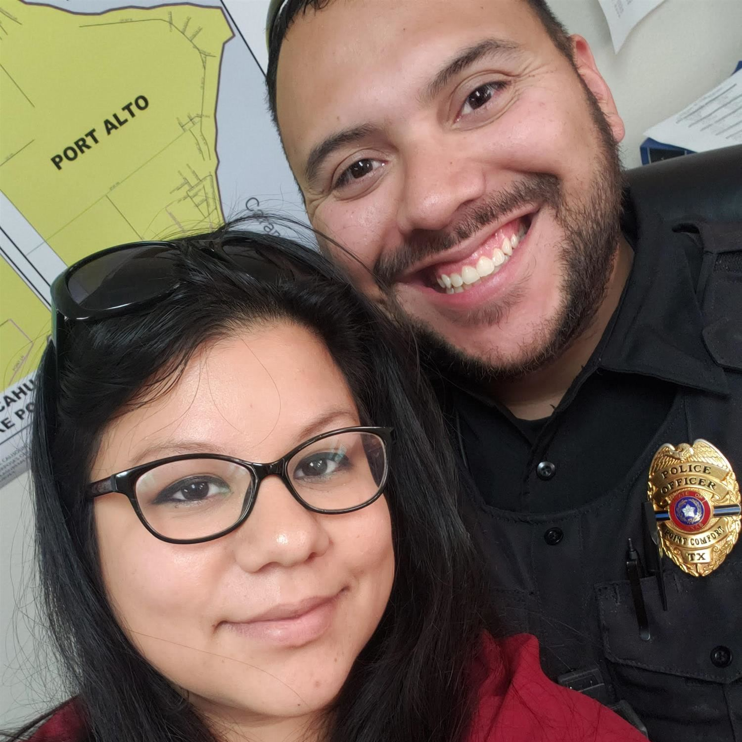Samantha Cantu with her husband in uniform (Police Officer)