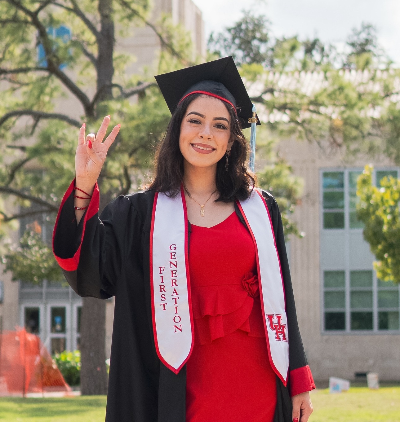 Maria Pizano in her Cap and Gown as a University of Houston graduate
