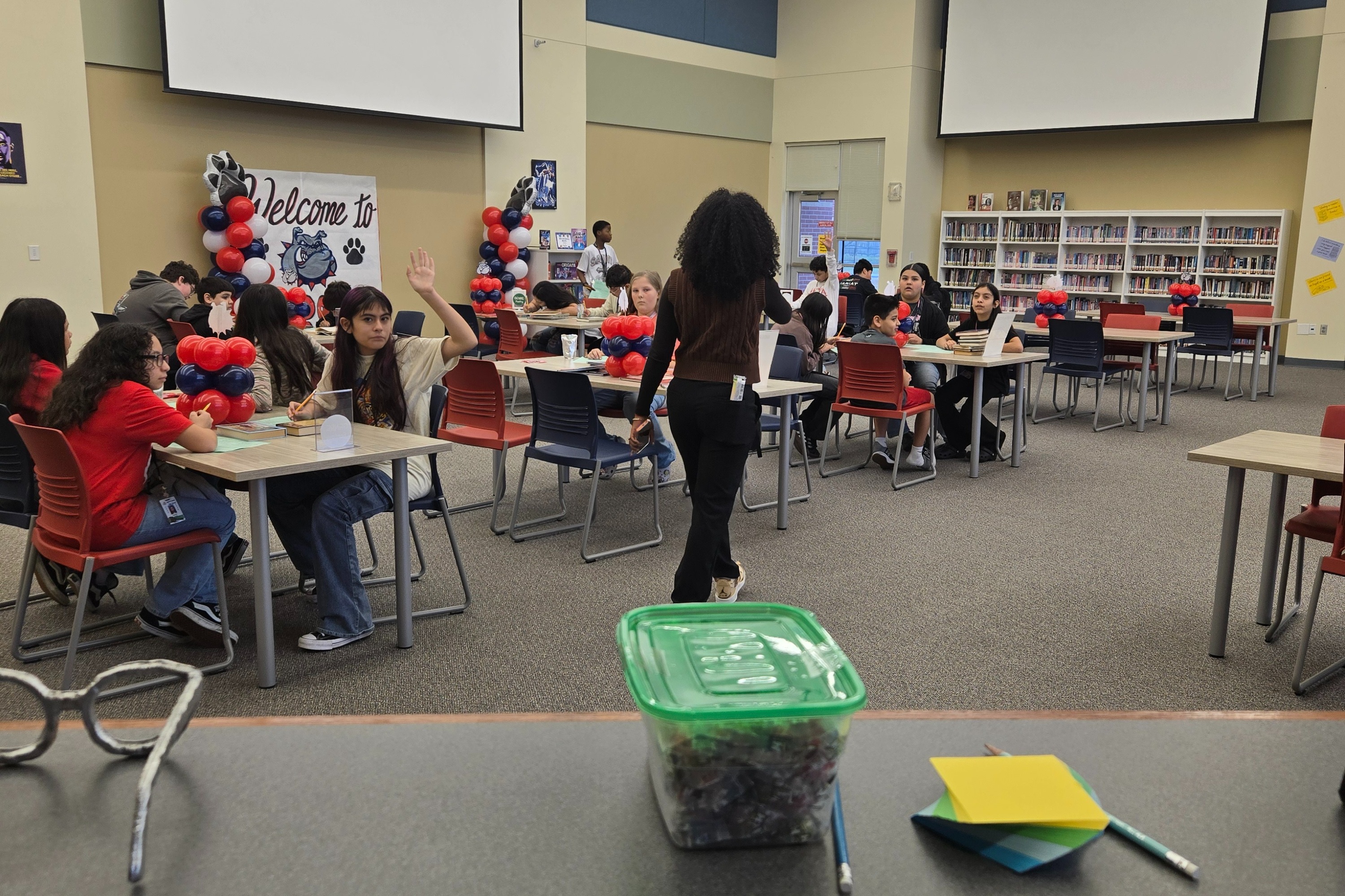 Students trying different genres in the book tasting.