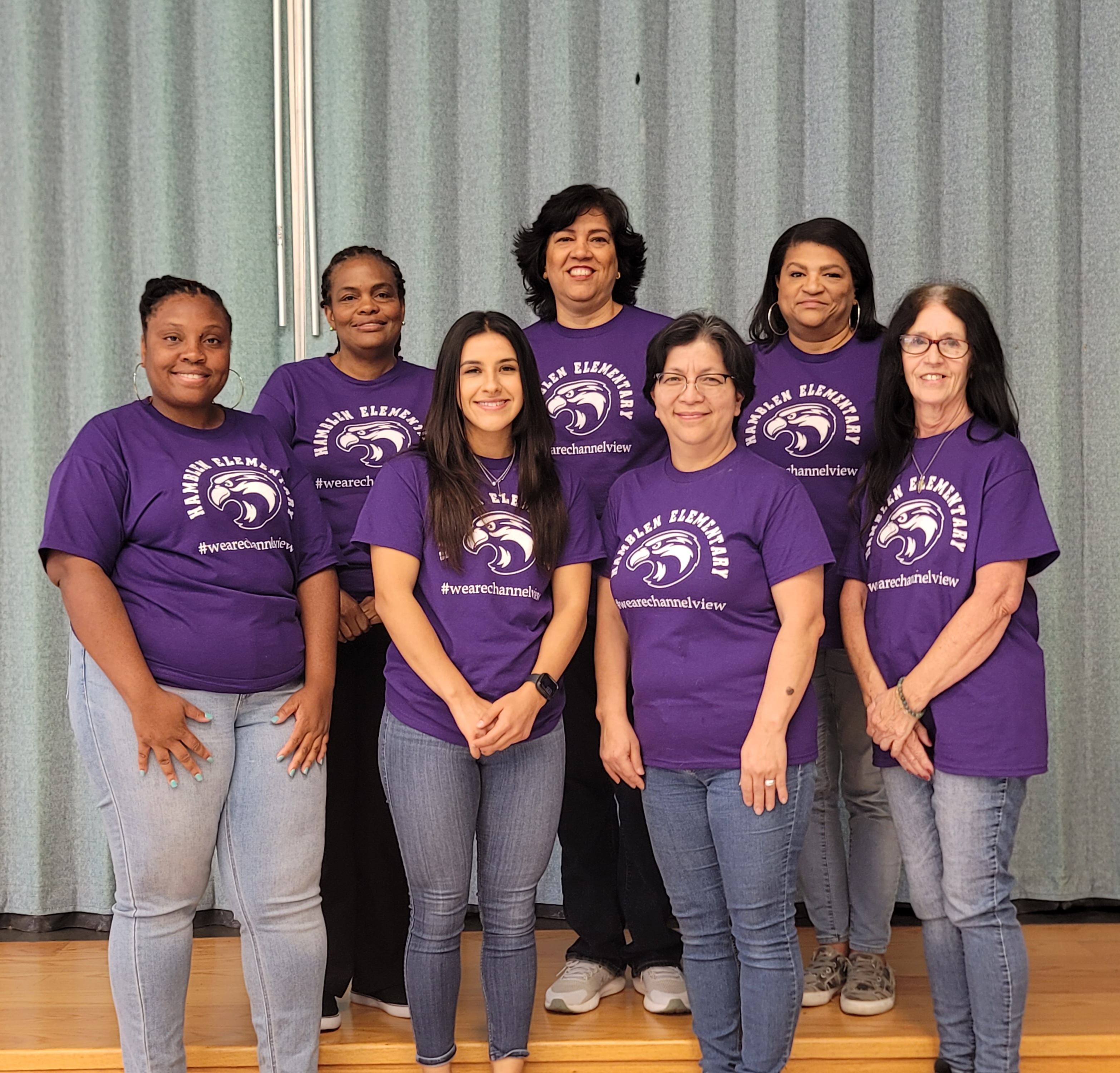 Kindergarten Teachers wearing Hamblen Spirit shirts  Back Row:  Ms. Rene, Ms. Guerrero-Montes, Ms. Wesley.  Front Row: Ms. Henry, Ms. Moreno, Ms. Lopez-Velarde, Ms. Tucker