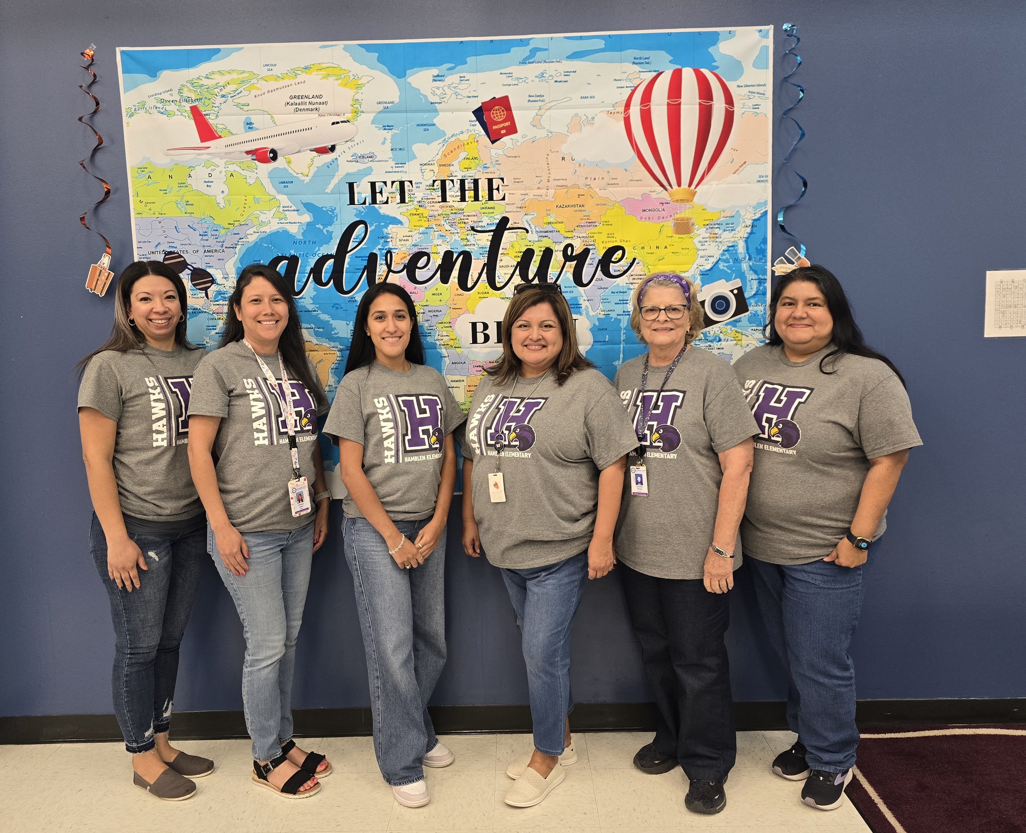 First Grade Team, from left to right: Ms. R. Gonzalez, Ms. V. Lopez, Ms. E. Soto, Ms. A. Cisneros, Ms. S. Trudel, Ms. P. Garza-Palori