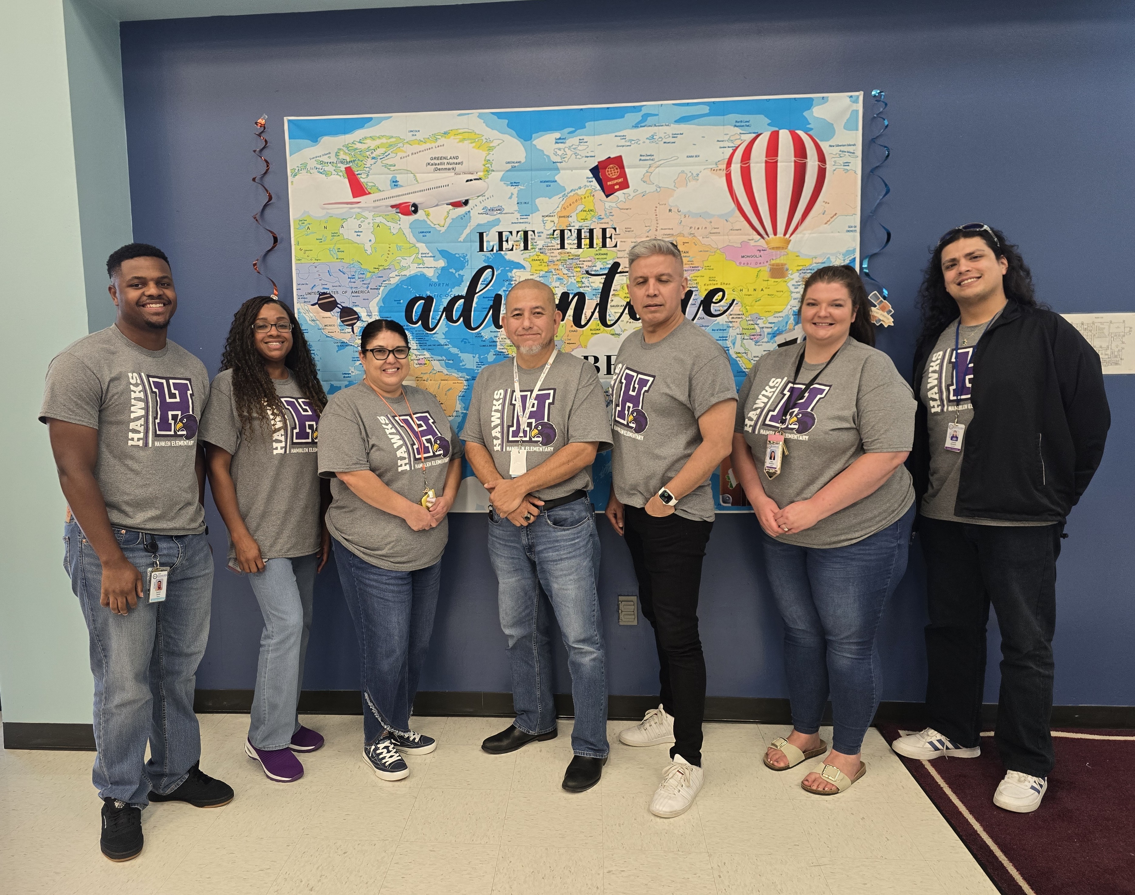 Fifth Grade Team from left to right: Mr. Z. Lyons, Ms. K. Jeffries, Ms. C. Reyna, Mr. G. Castillo, Mr. R. Ramirez, Ms. M. Bankston, Mr. J. Roman