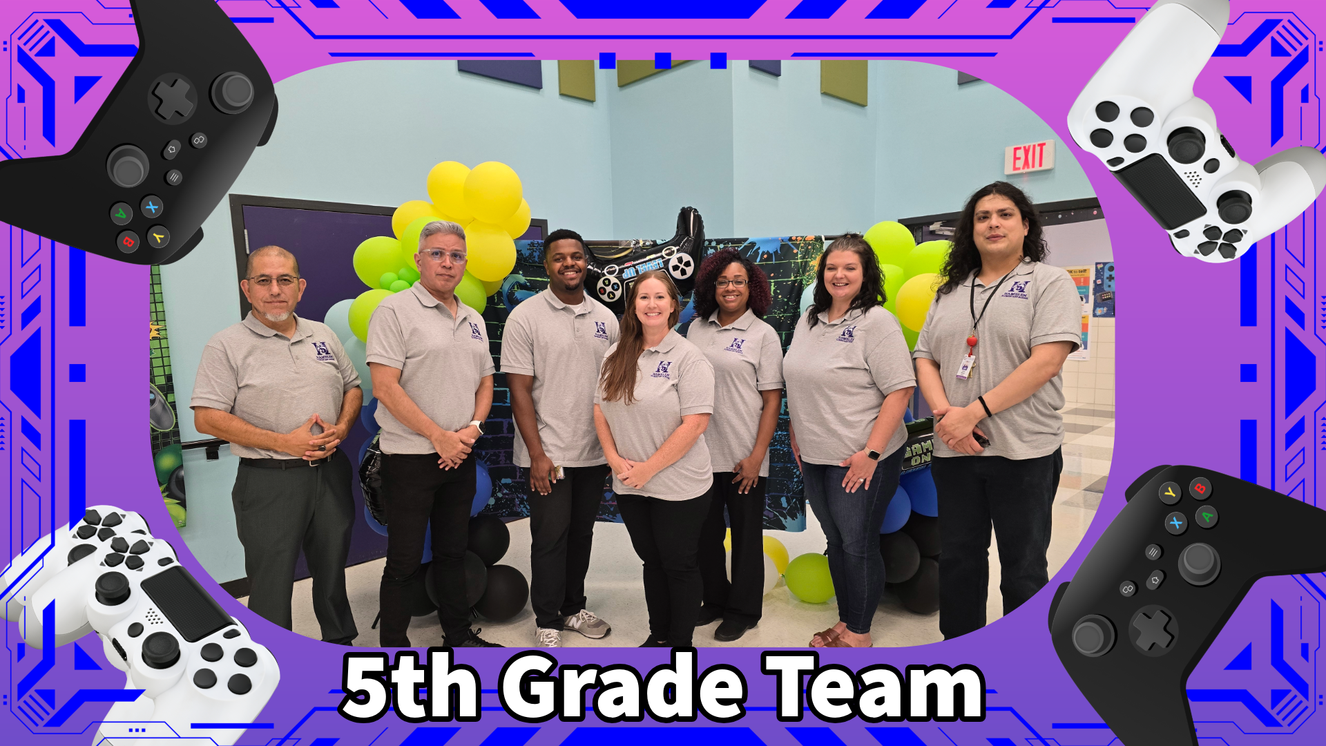 Fifth Grade Team from left to right:  Mr. Castillo, Mr. Ramirez, Mr. Lyons, Ms. Gates, Ms. Jeffries, Ms. Bankston, Mr. Roman