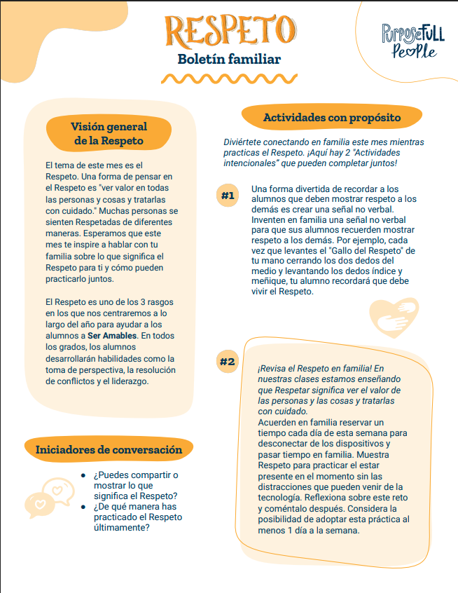 Respect September Character Trait Spanish