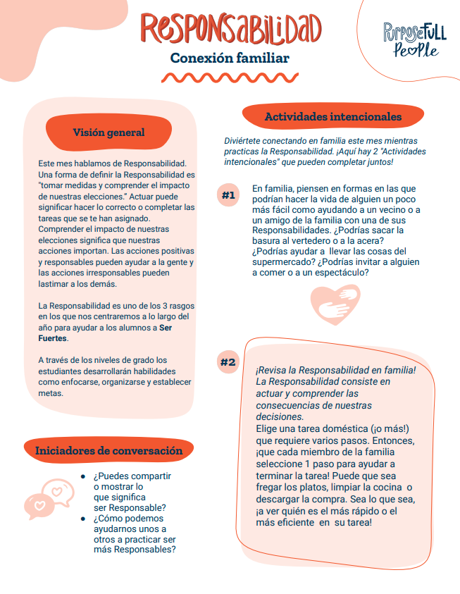 Responsibility October Character Trait Spanish