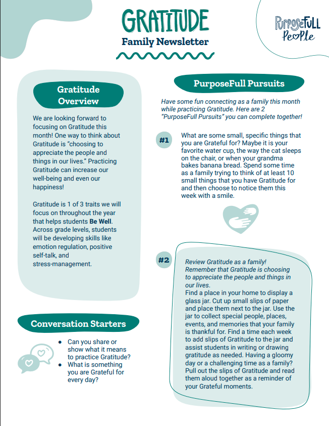 Gratitude November Character Trait English