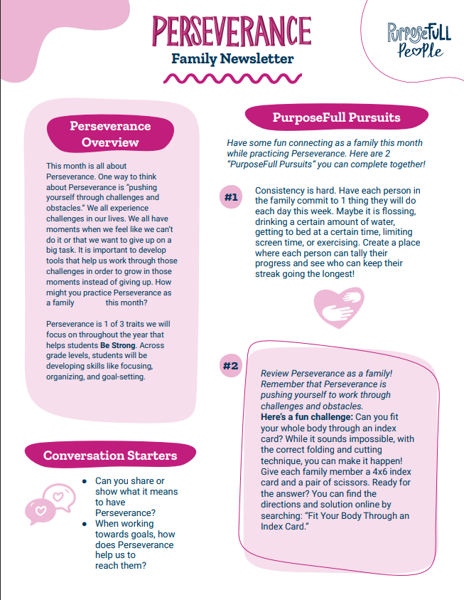 Perseverance January Character Trait English