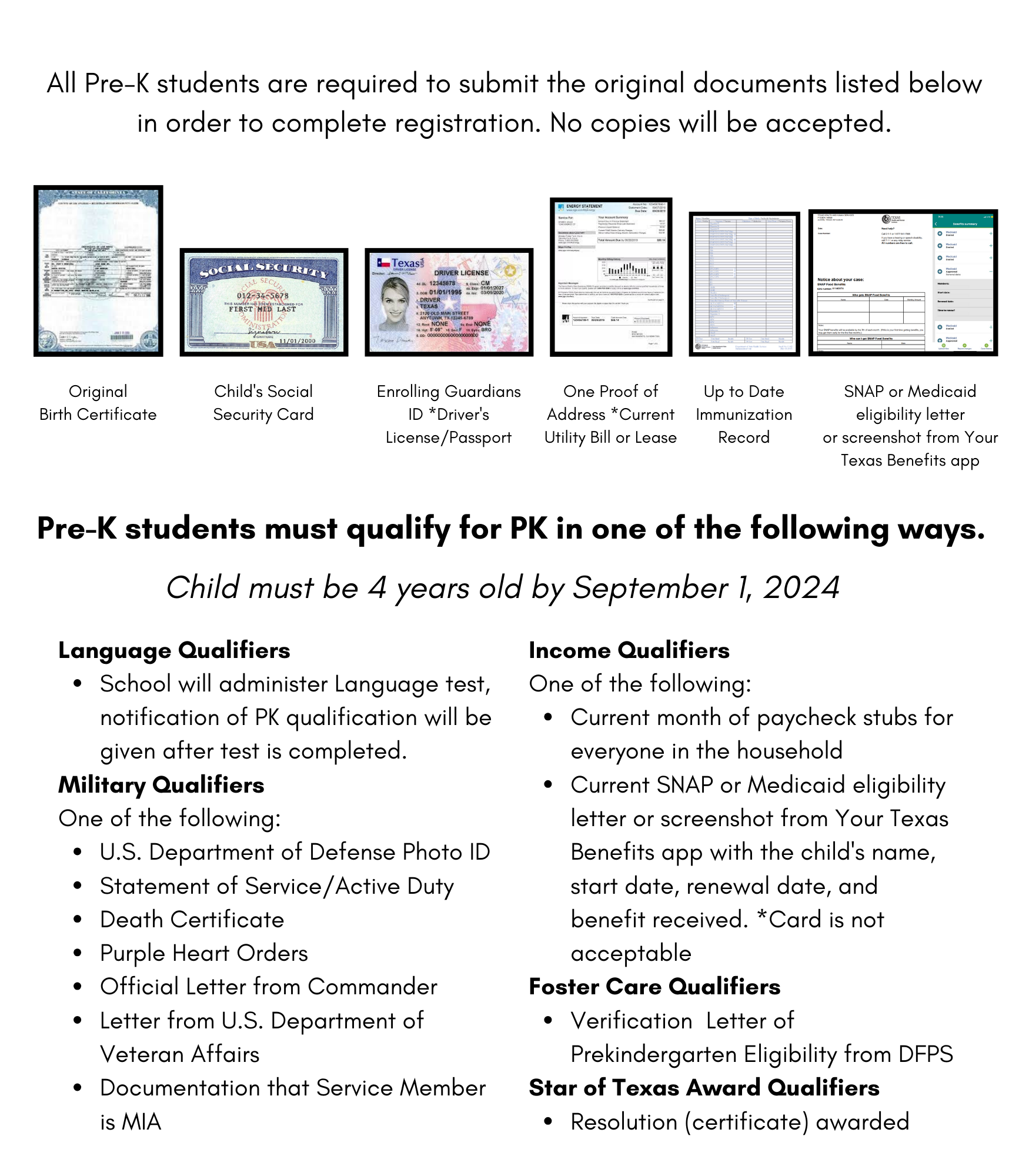 Required Documents for Prek Registration