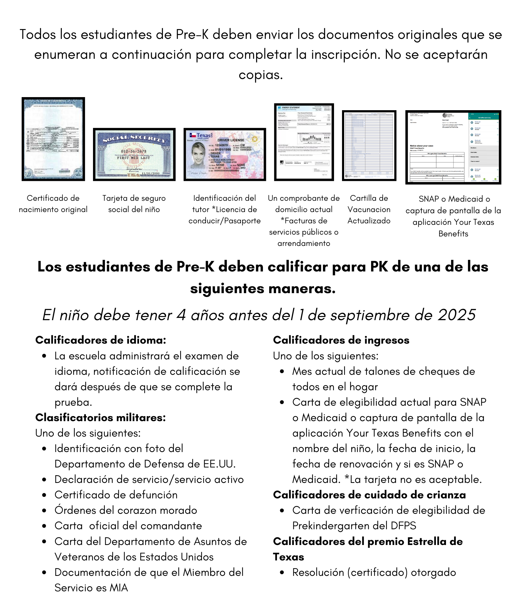 Required Documents for Prek Registration