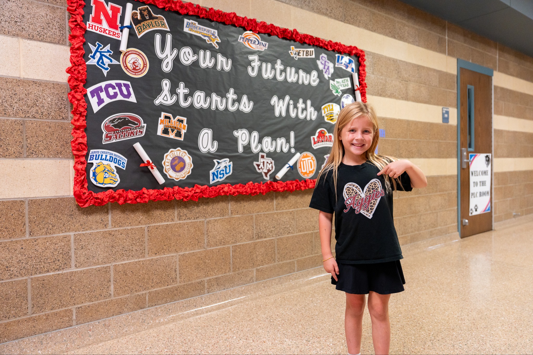 student with college shirt