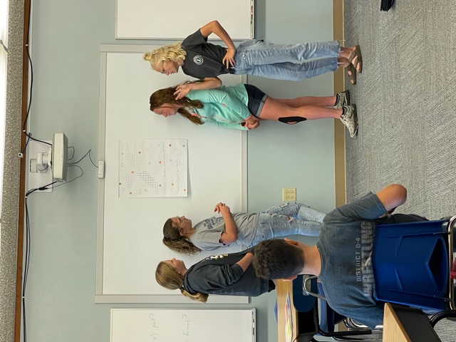 A team presenting their problem to the class