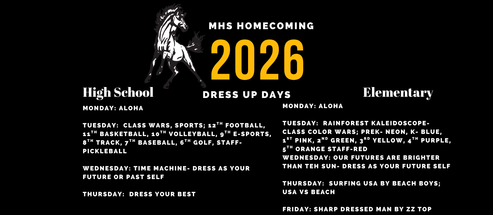 Black Yellow Talon Modern Homecoming Schedule