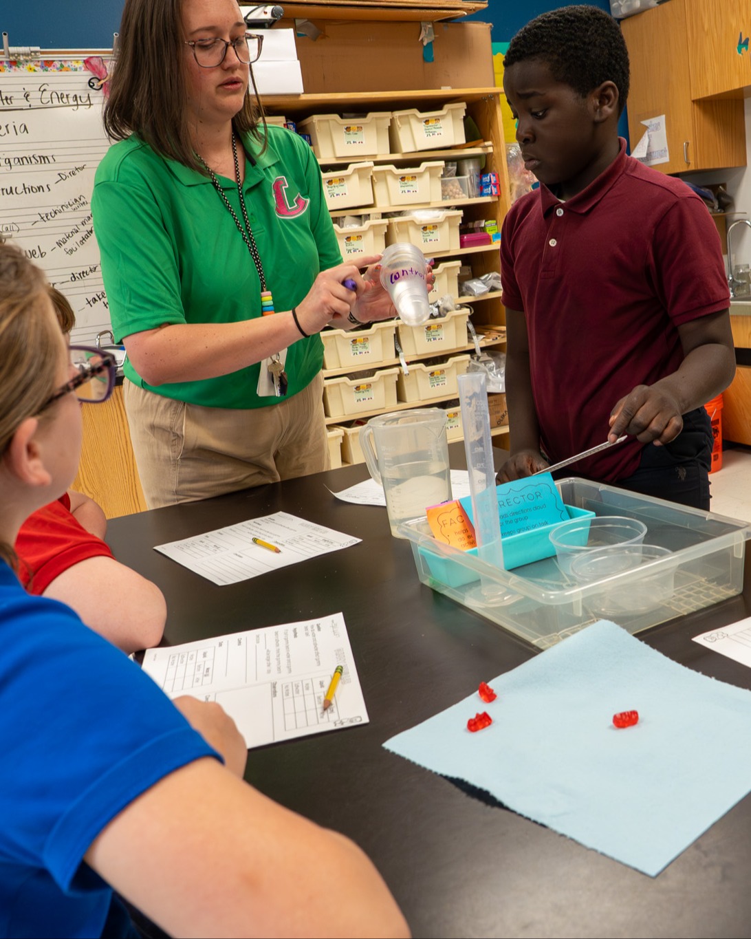 Teacher helping student