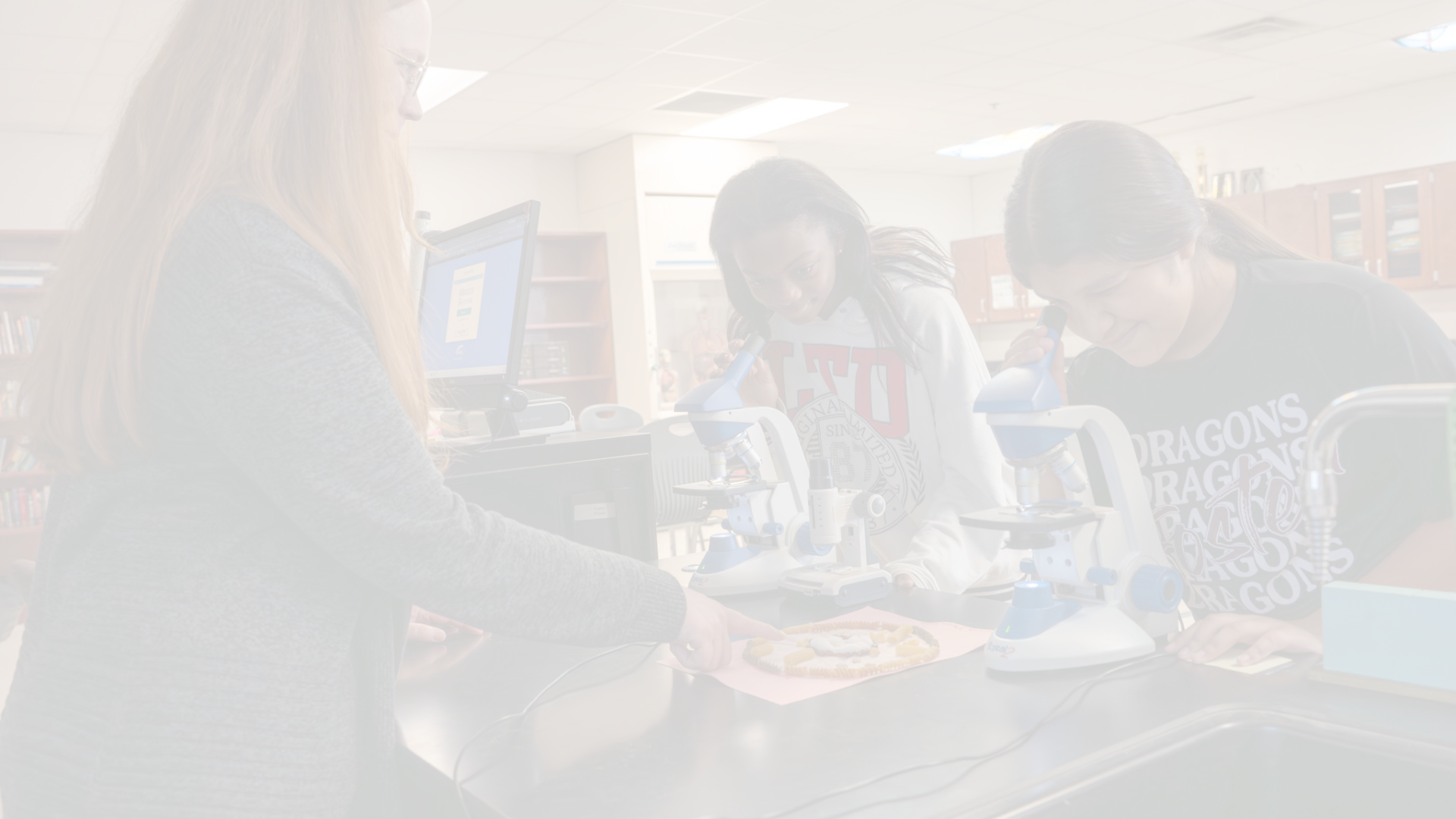 students working on science