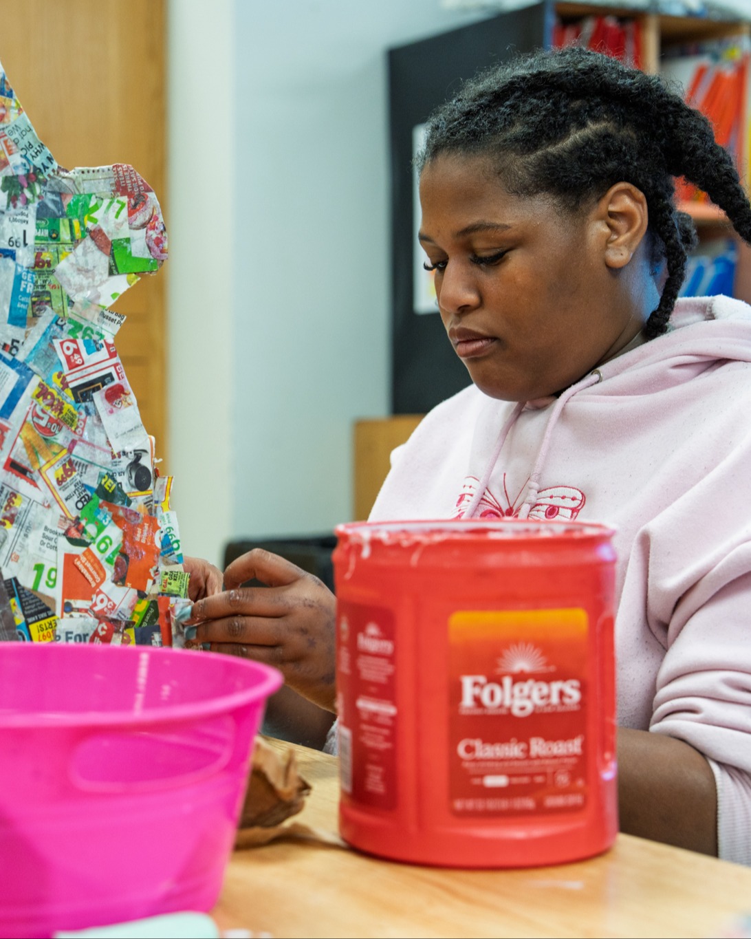 Student working on art project