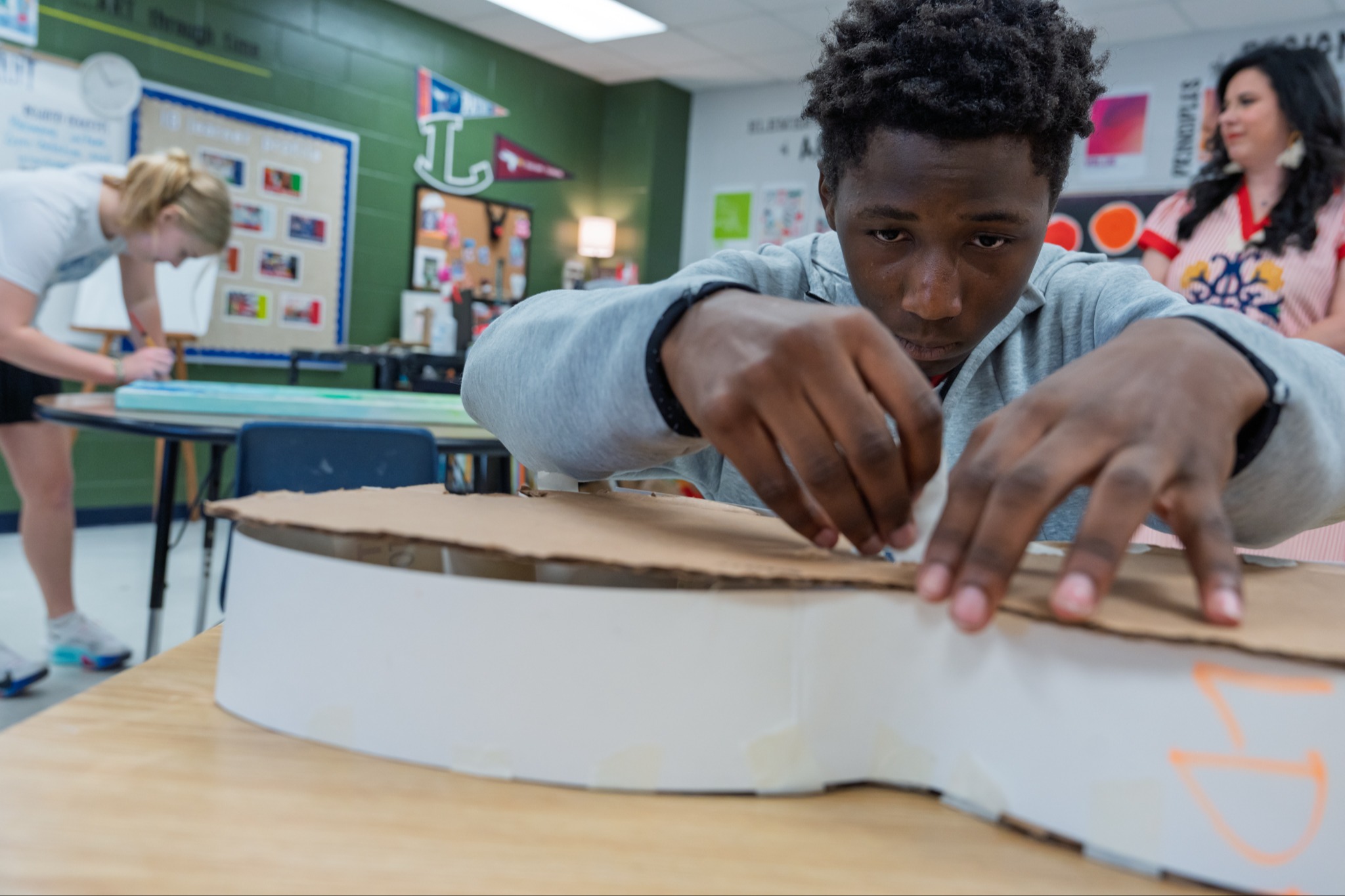 art student working on a project