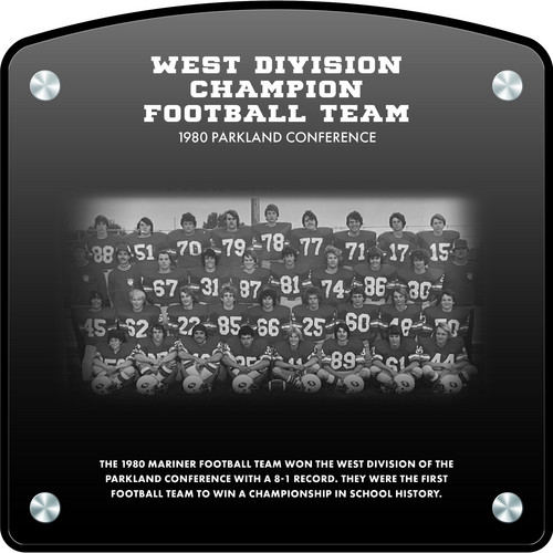  West Division Champion Football Team - 1980 Parkland Conference (2022) The 1980 Mariner Football Team won the West Division of hte Parkland Conference with an 8-1 record.  They were the first football team to win a championship in school history.
