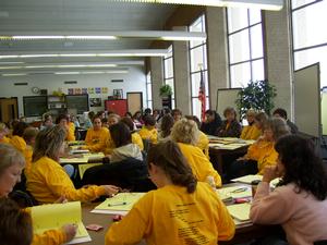 Teachers participating in professional development in a classroom