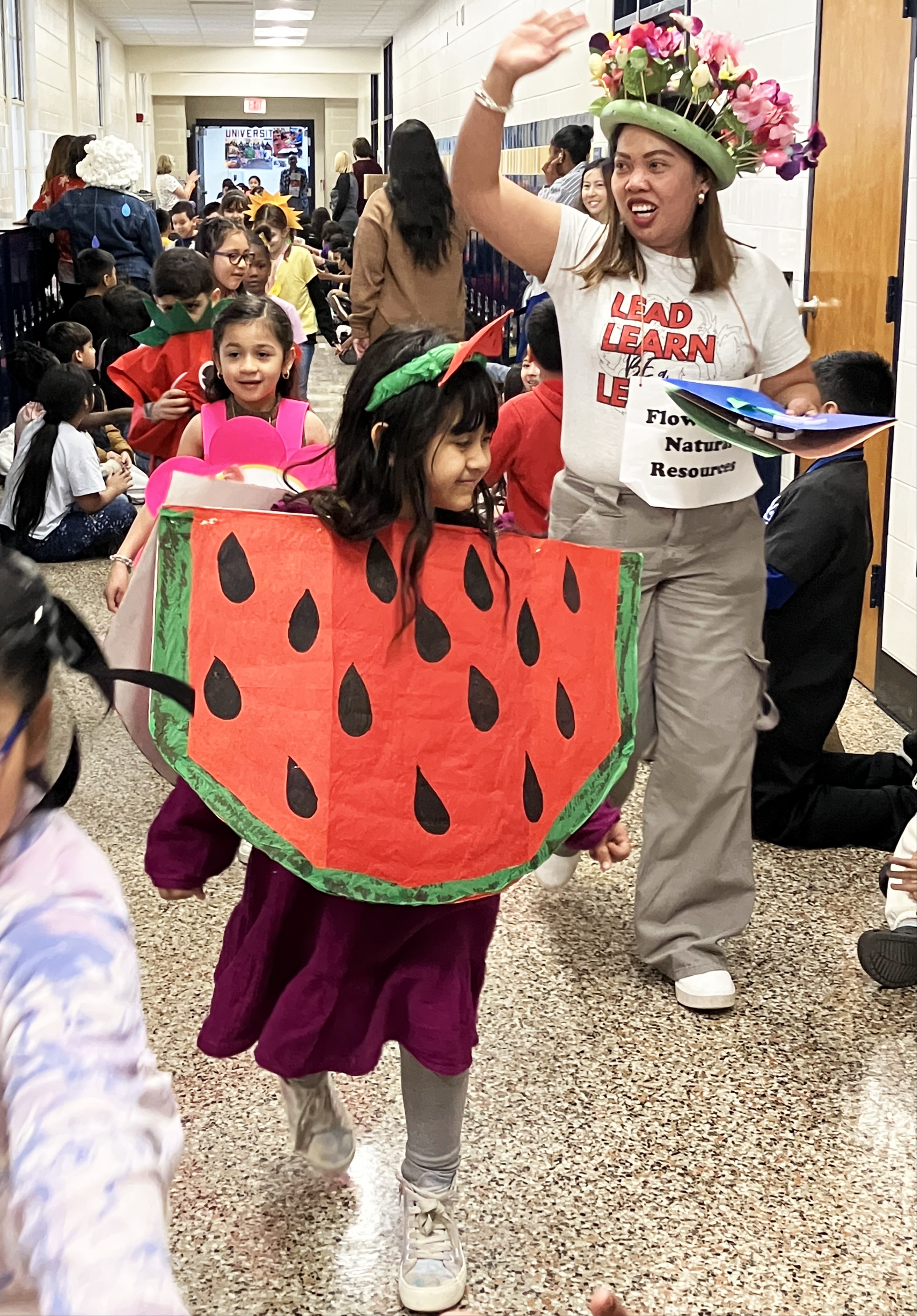 Students parade in hallway