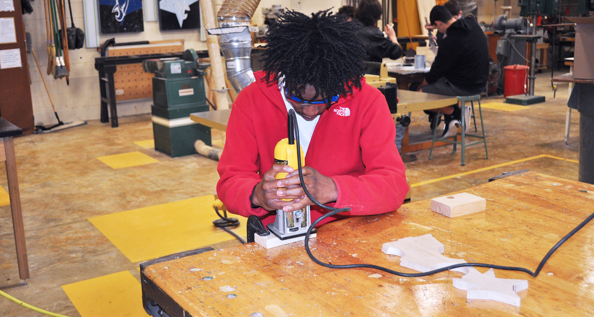 Student working in woodshop