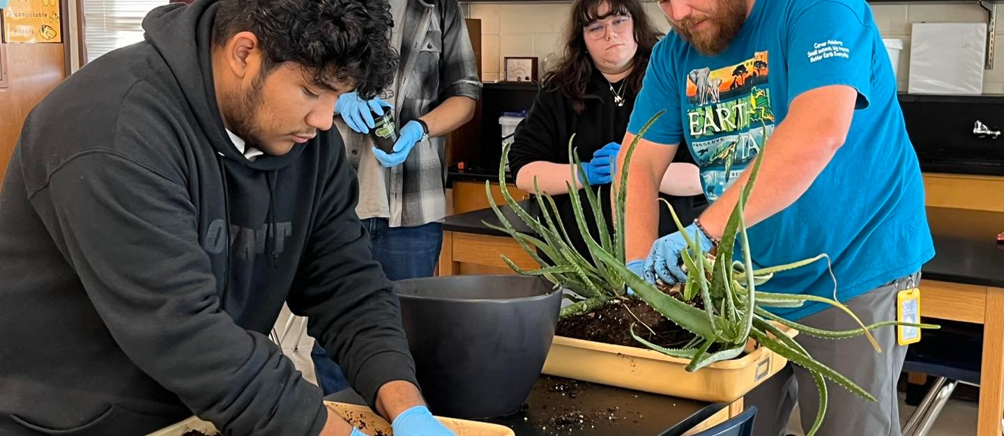 Students working with plants