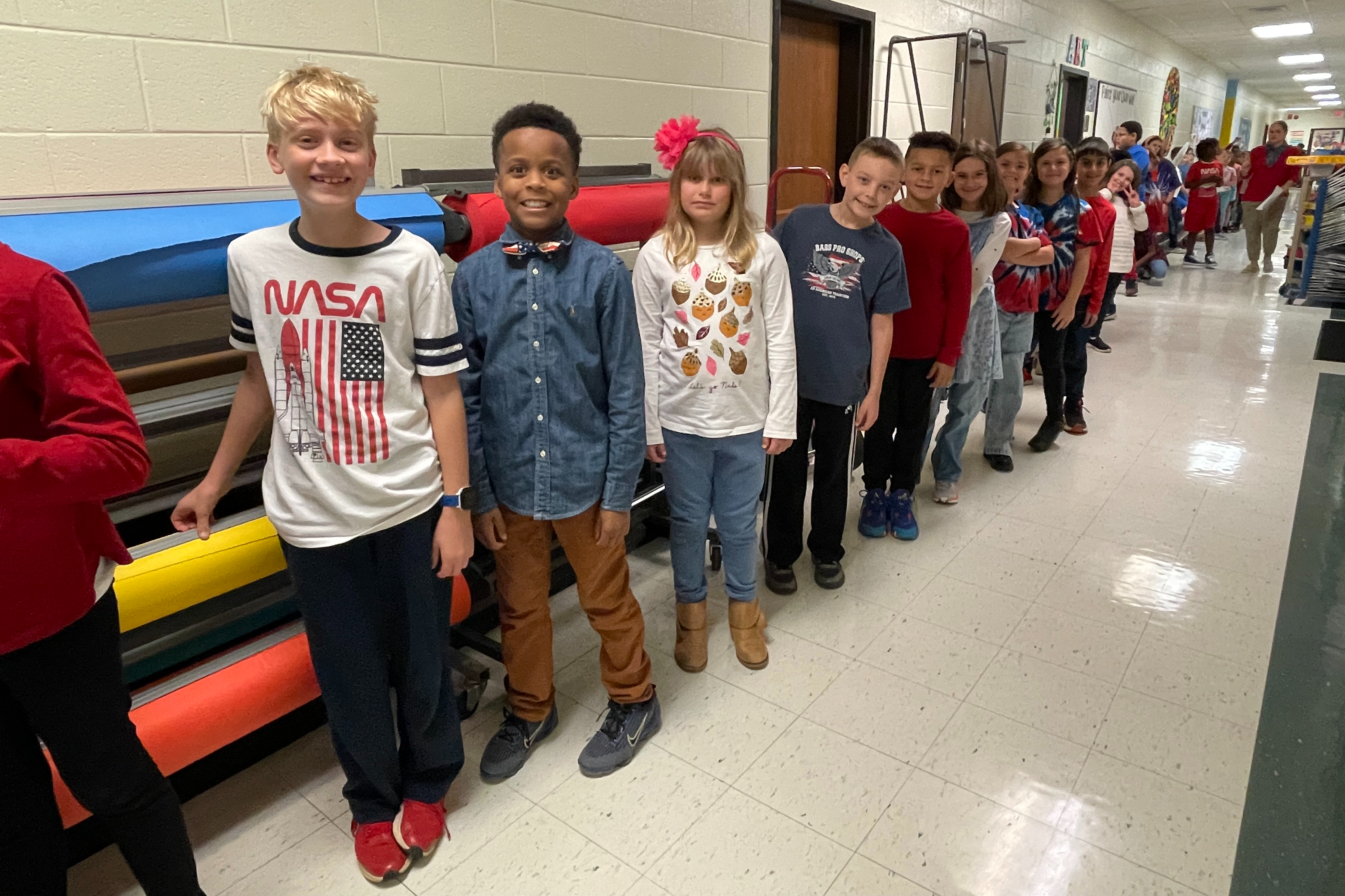 Students standing in a line in the hallway