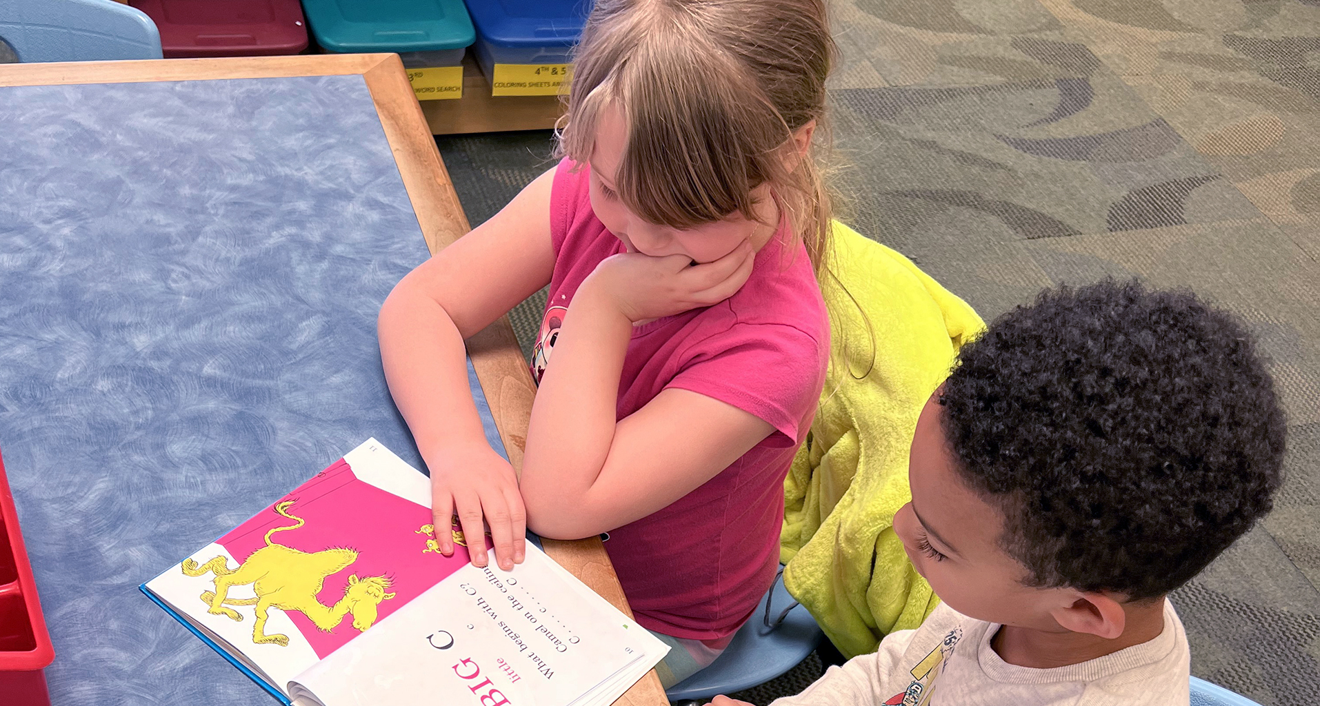 Two students read together