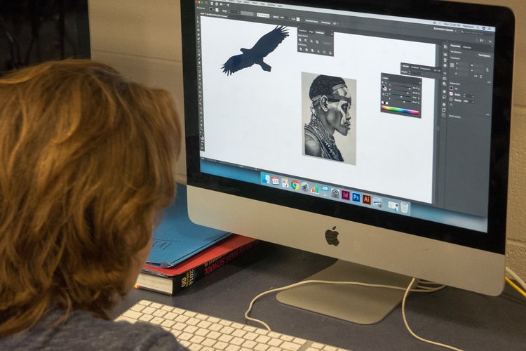 Student working at computer