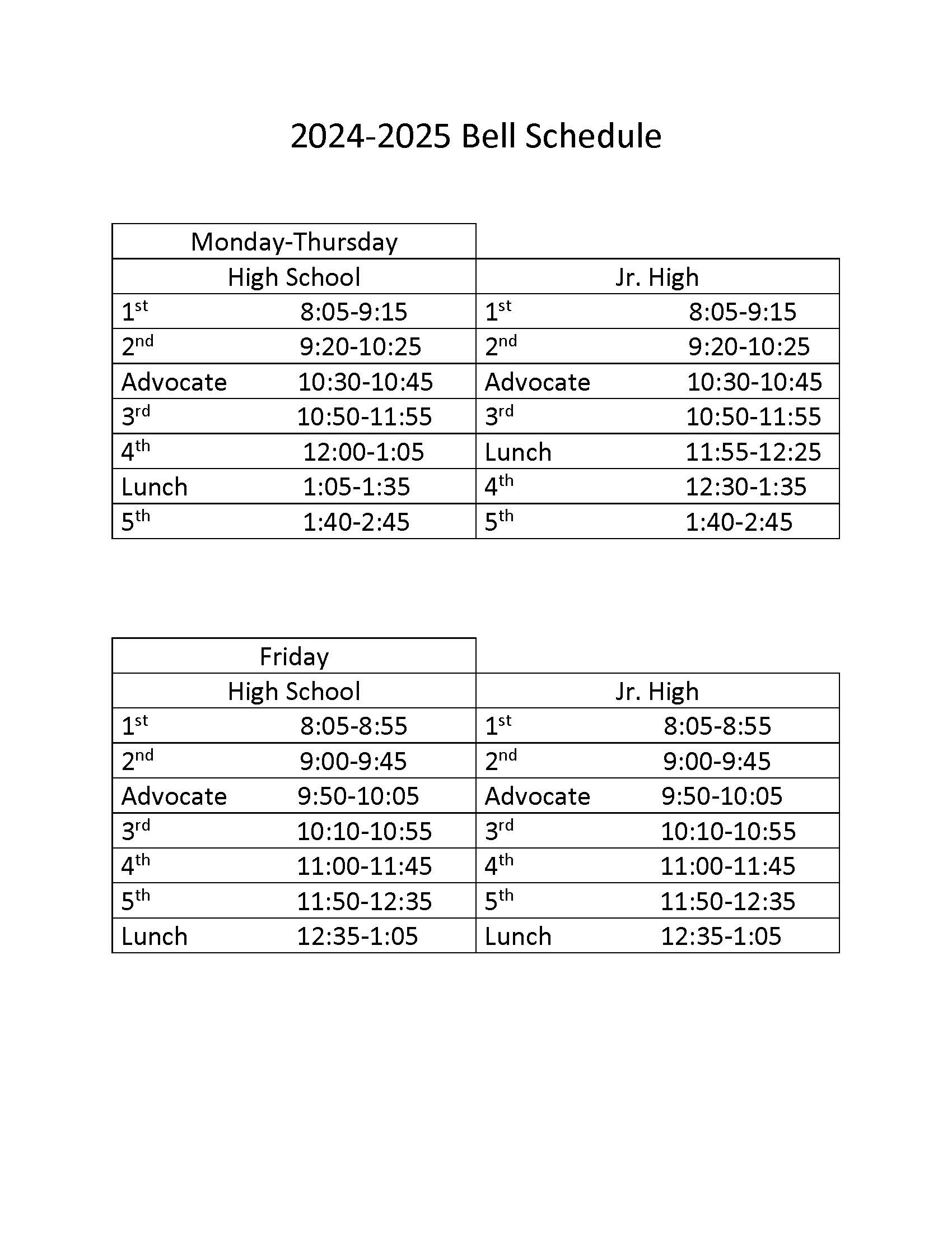 2024-2025 Bell Schedule