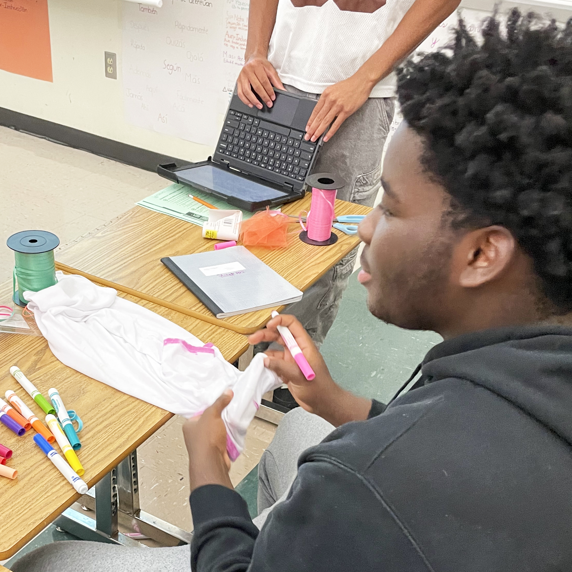 Student working in class