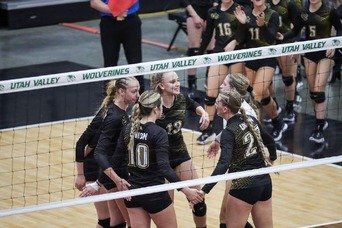 Union Volleyball Team Celebrates a Point
