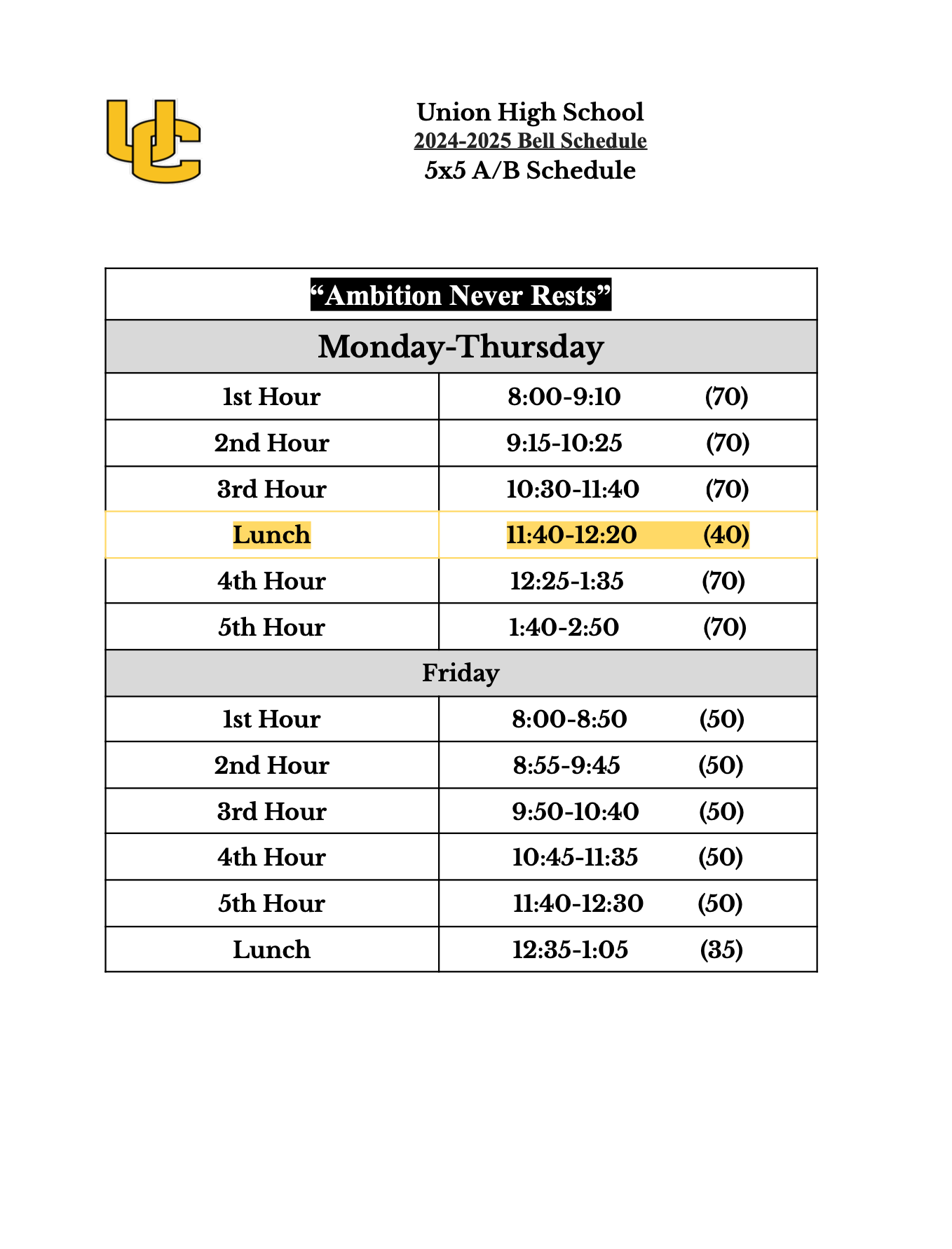 bell schedule