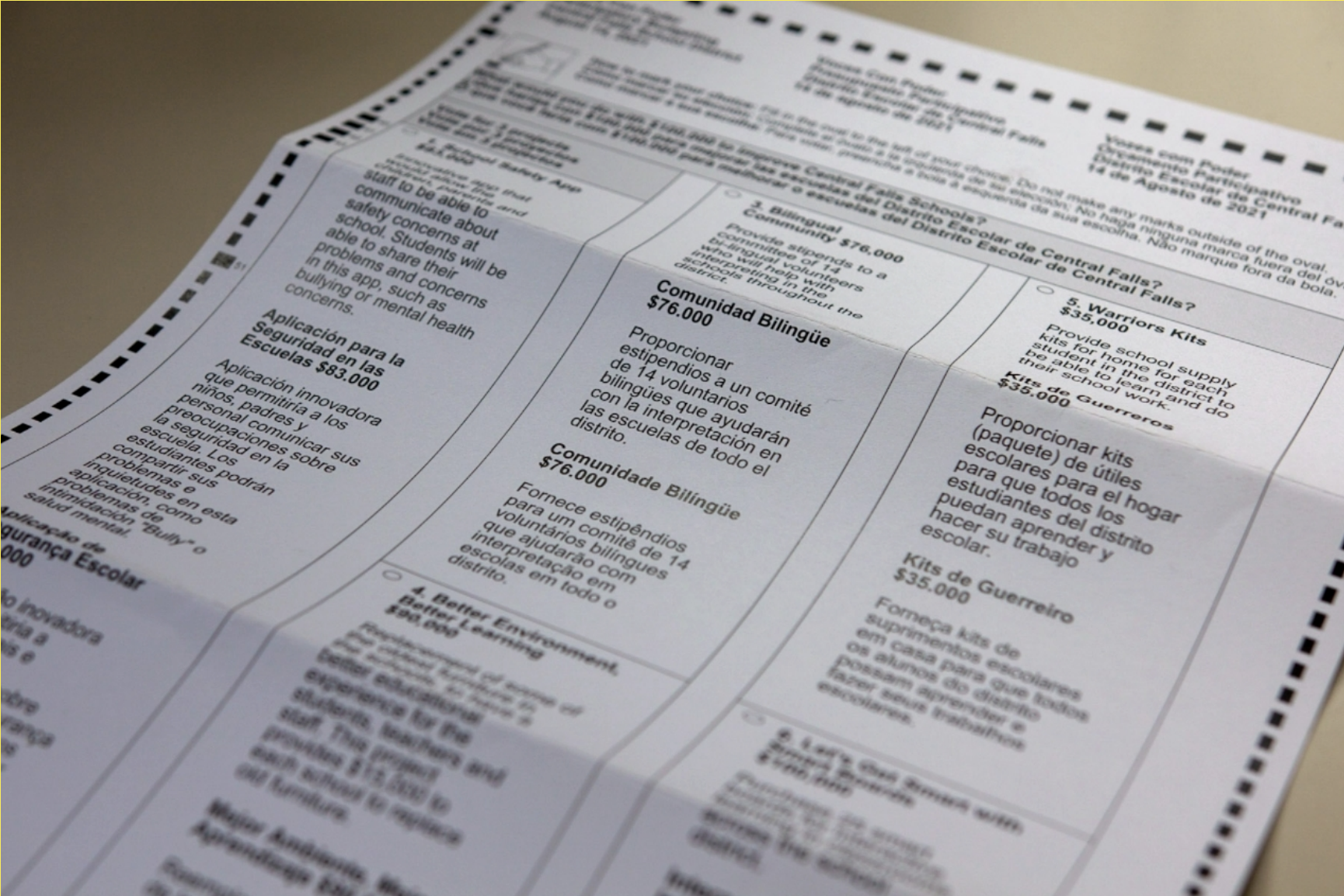 image of a survey sheet with multiple choice questions