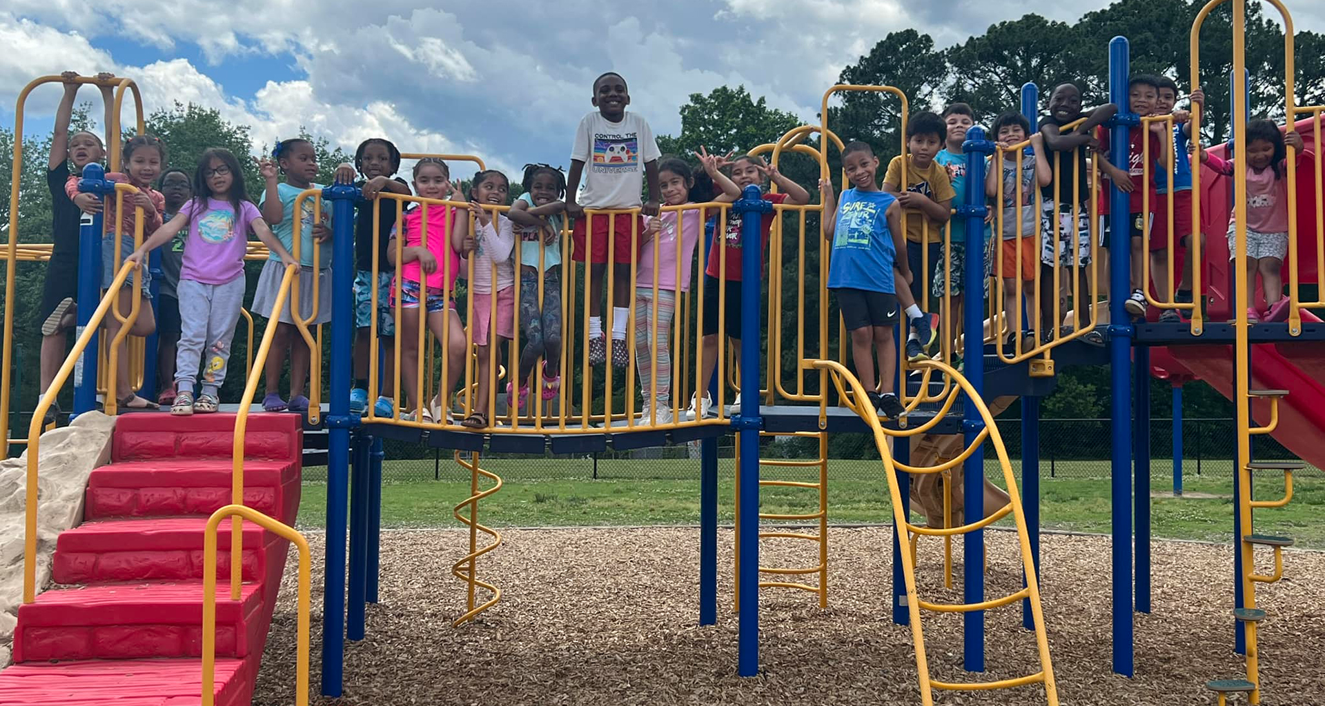 Students on playground equipment