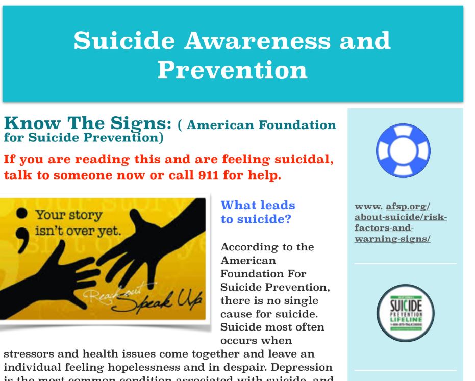 SUICIDE AWARENESS AND PREVENTION FLYER