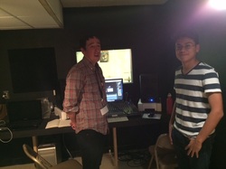 Photo of the students in the recording studio.