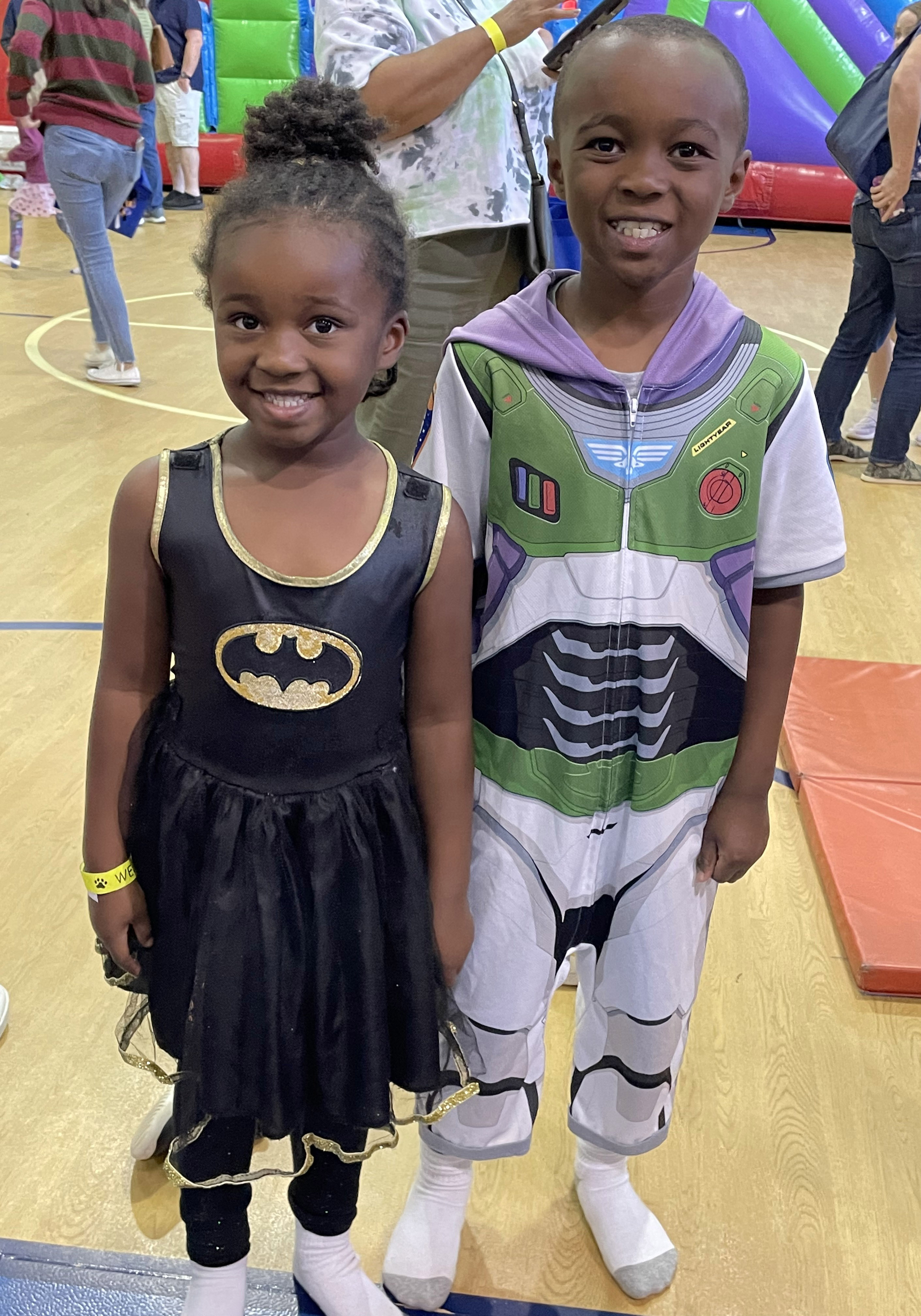 Two students dressed up with costumes