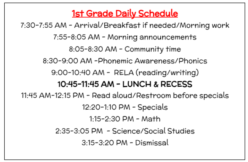 first grade schedule