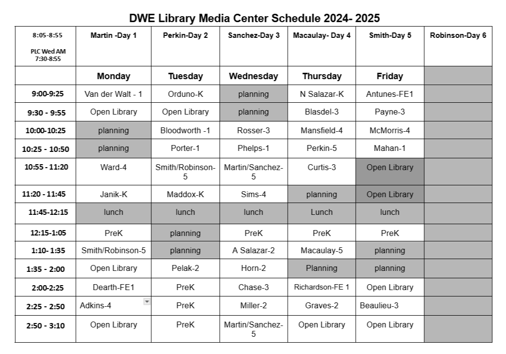 acosta library schedule