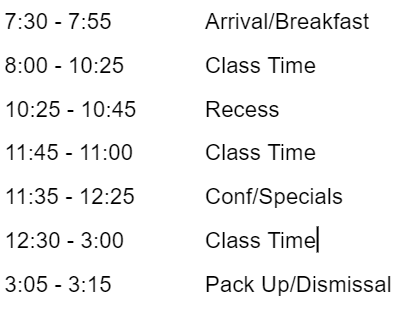 First Grade Schedule